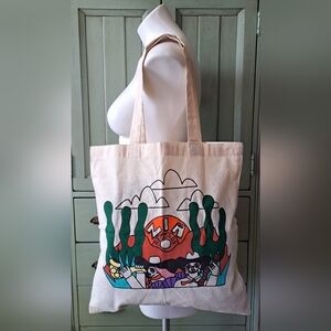 Natural Cotton Reusable Tote Bag Zia Records Cactus Boho Aesthetic Music Theme